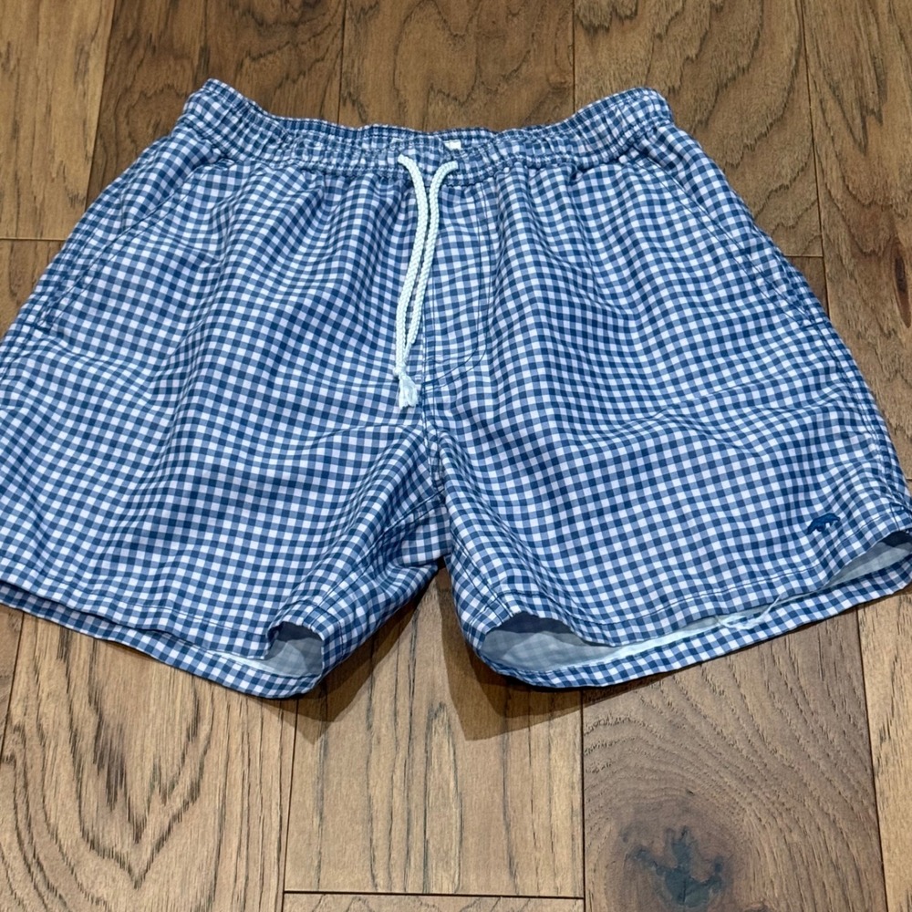 Onward Reserve Mens Blue Gingham Swim Trunks Mesh Liner Size S